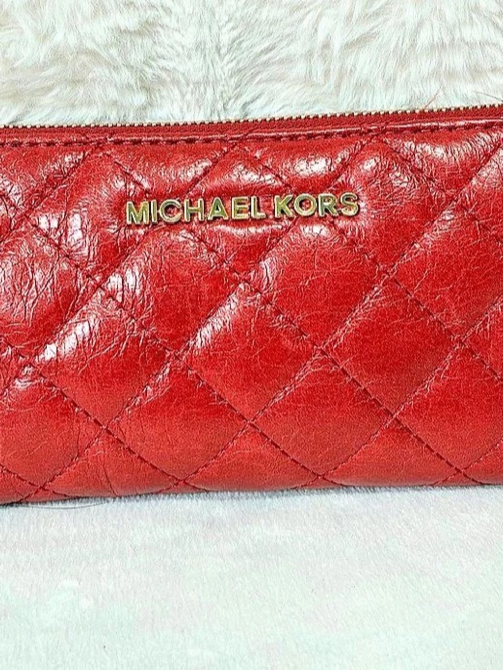 Michael Kors Quilted Zip-Around Wallet in Red